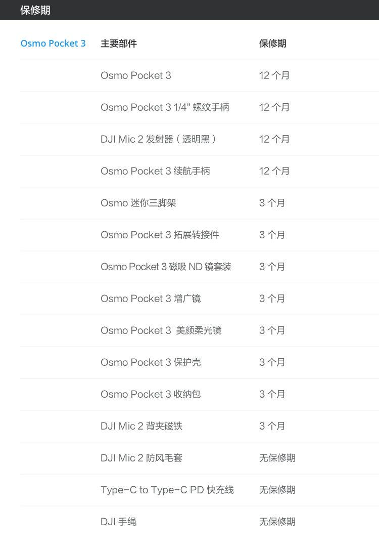 Osmo Pocket 3保修期