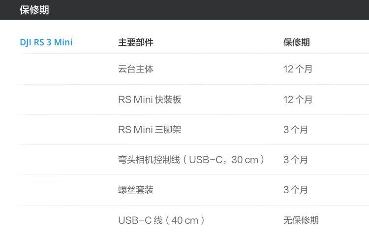 DJI RS 2保修期